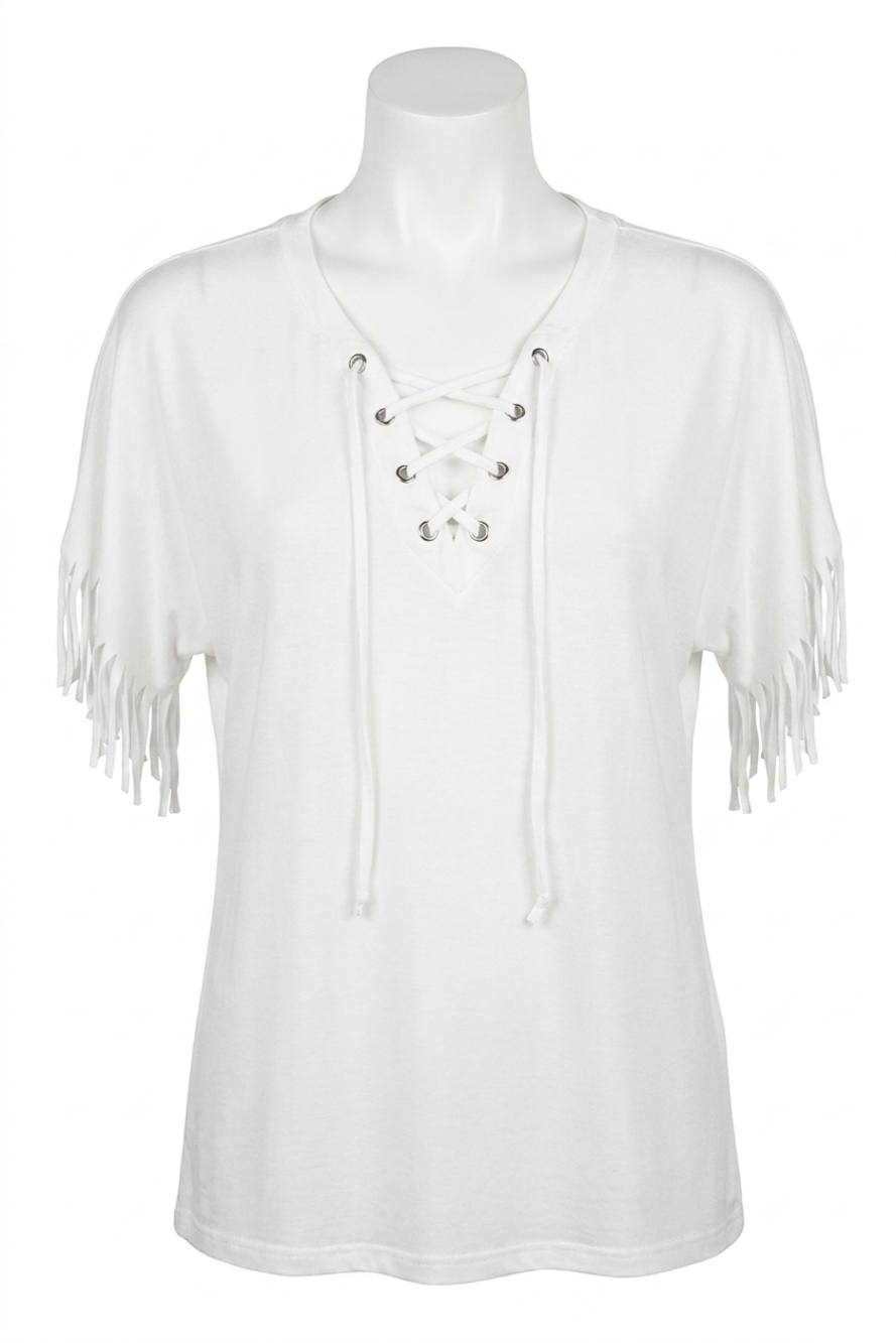 NEW ANGEL stone wash fringed tunic in cream